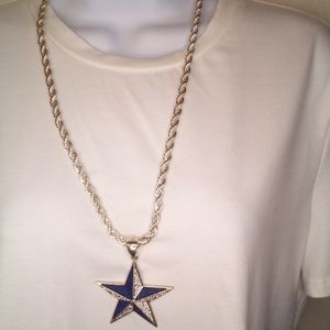 New without tags Blue Enamel Star With simulated paved diamonds with 26" chain.